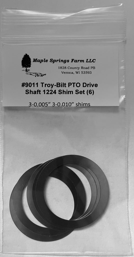 Troy-Bilt Horse III Tiller Drive Shaft Bearing 6 Piece Shim Kit USA, .005 + .010